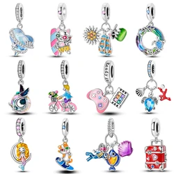 100% 925 Sterling Silver Moon Mermaid Turtle Coral Shell Hummingbird Charms Beads Fit Qikaola Bracelets Exquisite DIY Jewelry