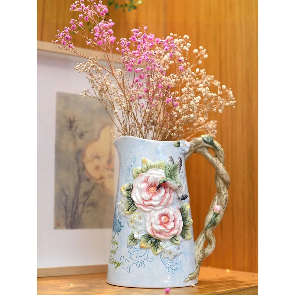 Fangya ceramics, hummingbird, dried flowers, flower decorations, vases, table decorations, underglaze color, hydroponic flowers,