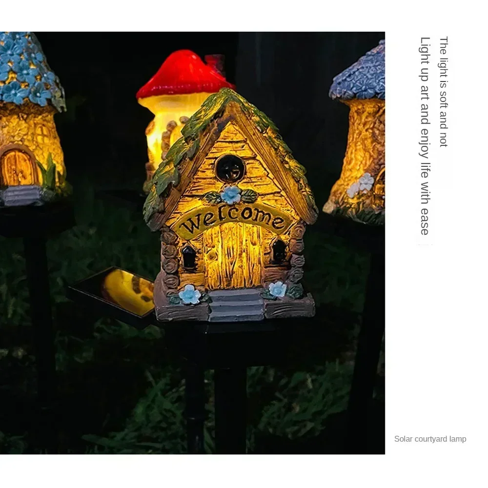 1pc Creative Solar Resin Mushroom House Light, Waterproof Small House Led Floor Plug Light For Outdoor Garden Lawn Decoration image 3