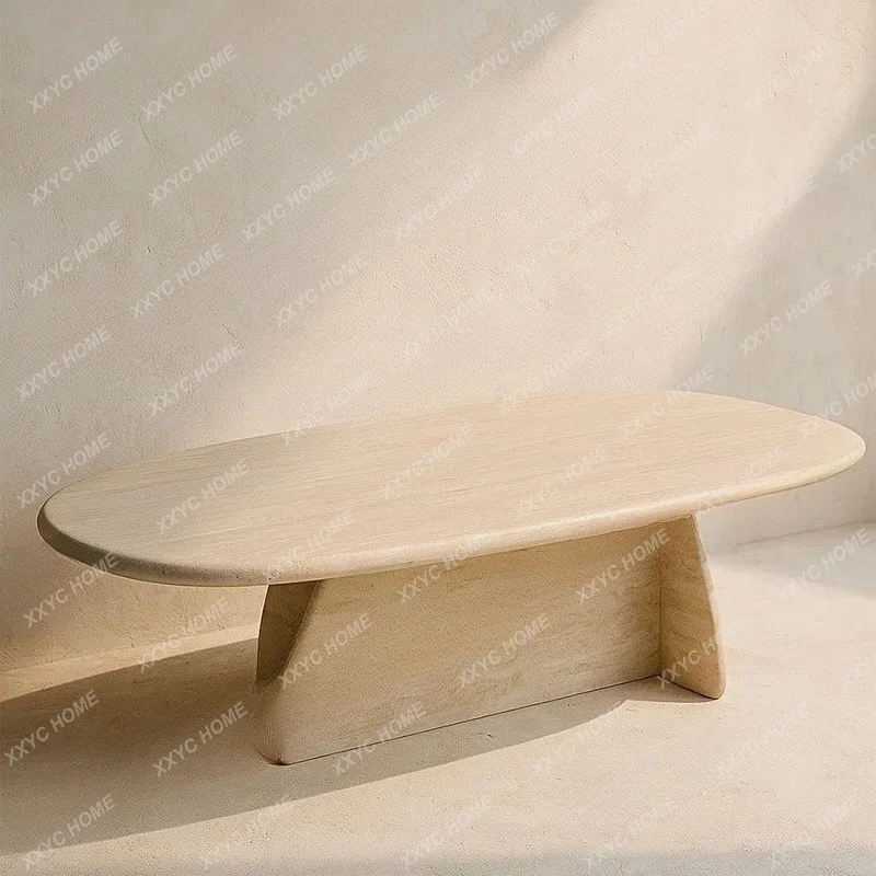 

Natural travertine coffee table high-end home coffee table light luxury creative coffee table