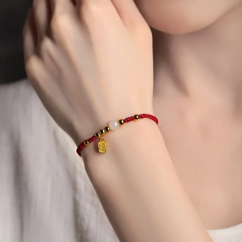 Hetian Jade Fortune Bead Red String Bracelet Women, Pair Of Bracelets Ladies To Give To Girlfriends