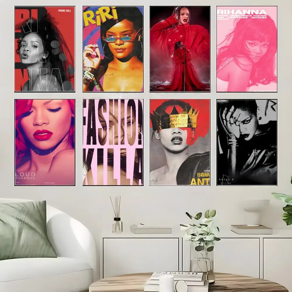 singer Rihanna Poster  Self-adhesive Art Waterproof Paper Sticker Coffee House Bar Room Wall Decor