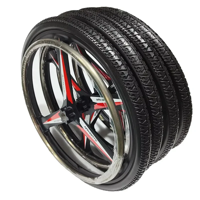 PU Solid Outer Tube 24inch Non-inflatable Aluminum Alloy Rear Wheel Hand Push Ring Tri-spoke Electric Mobility Scooter