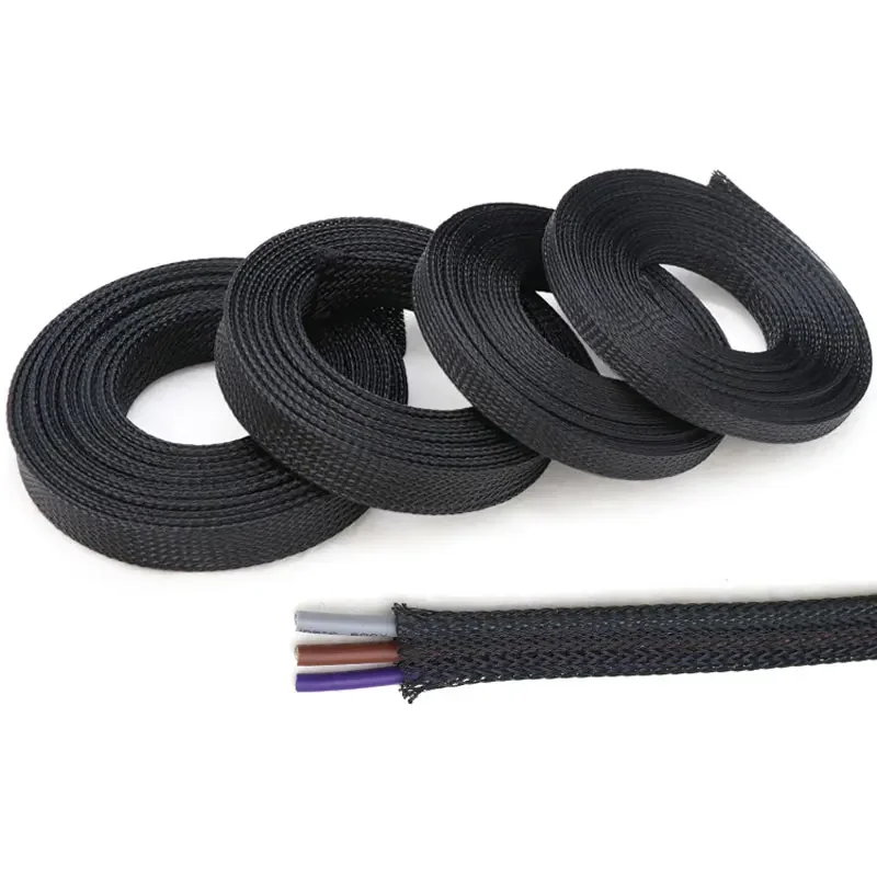 Black 1/5/10M PET Braided Sleeving Diameter 1~100mm Insulated Cable Data line protection Wire Cable Flame-retardant nylon tube