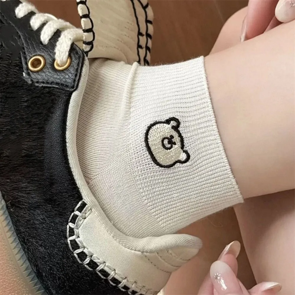 

3 пары мягких тонких носков с вышивкой медведя Ins Style Kawaii, милые носки до щиколотки, женские чулочно-носочные изделия, милые короткие носки-трубочки для женщин и девочек
