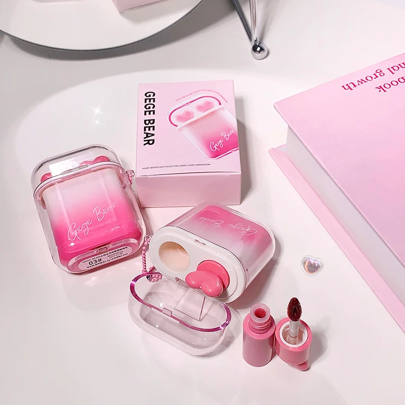 بلوتوث Heartwarming أكوا المخملية ضباب الشفاه الصقيل كومبو ماتي مرآة المصطبغة للغاية مقاوم للماء غير عصا لون الشفاه