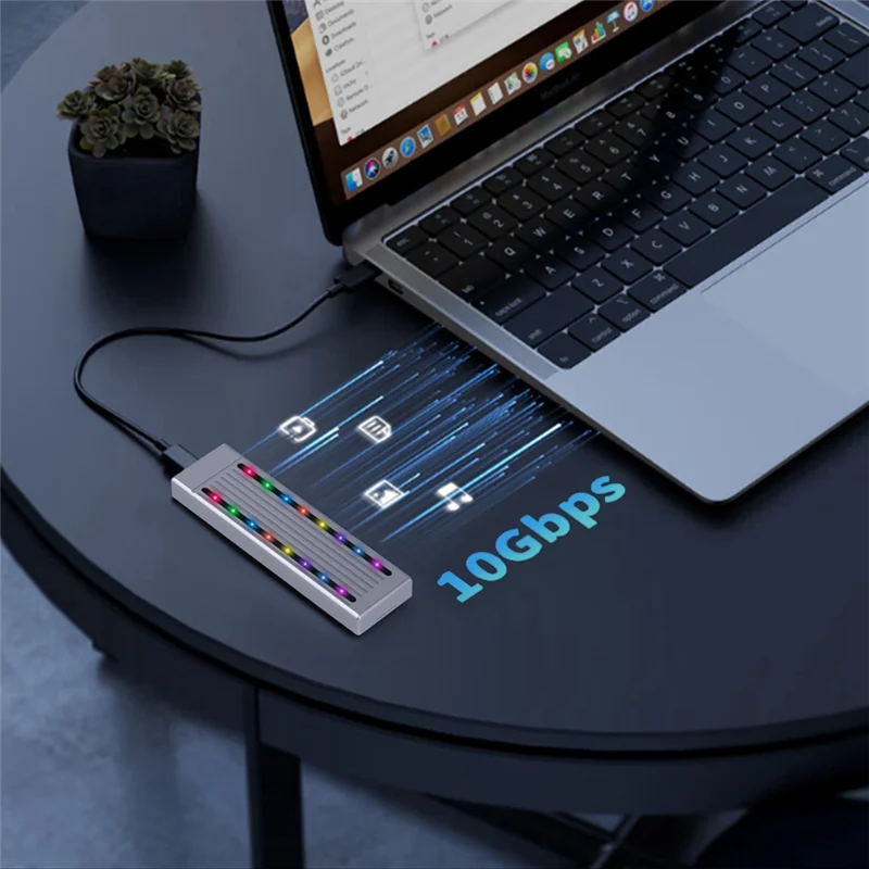per custodia SSD M.2 NVMe con luce RGB, custodia in alluminio, alta velocità 10 Gbps, scatola per disco rigido portatile con cavo USB-C