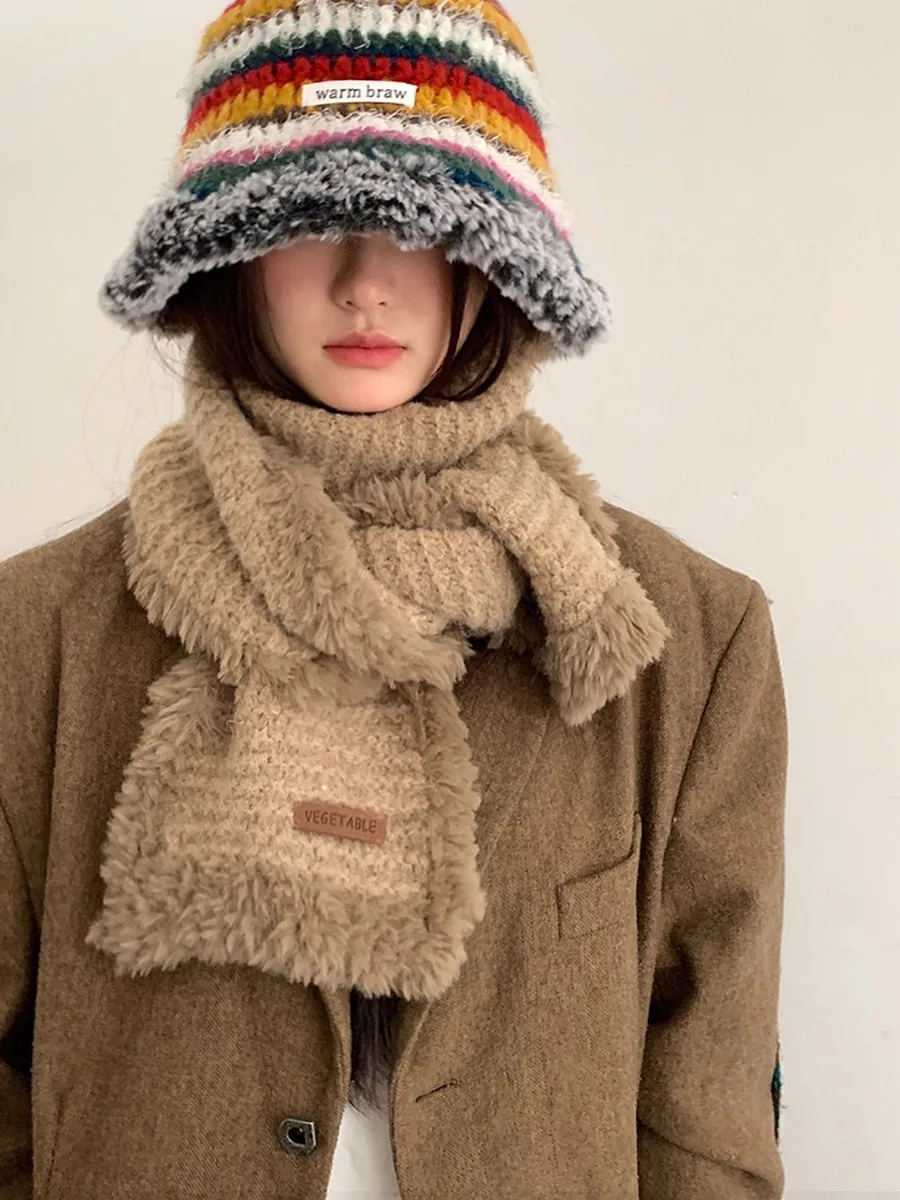 

Утолщенный коричневый вязаный шерстяной шарф для женщин, новинка зимы 2025, высококачественный теплый универсальный студенческий корейский вариант