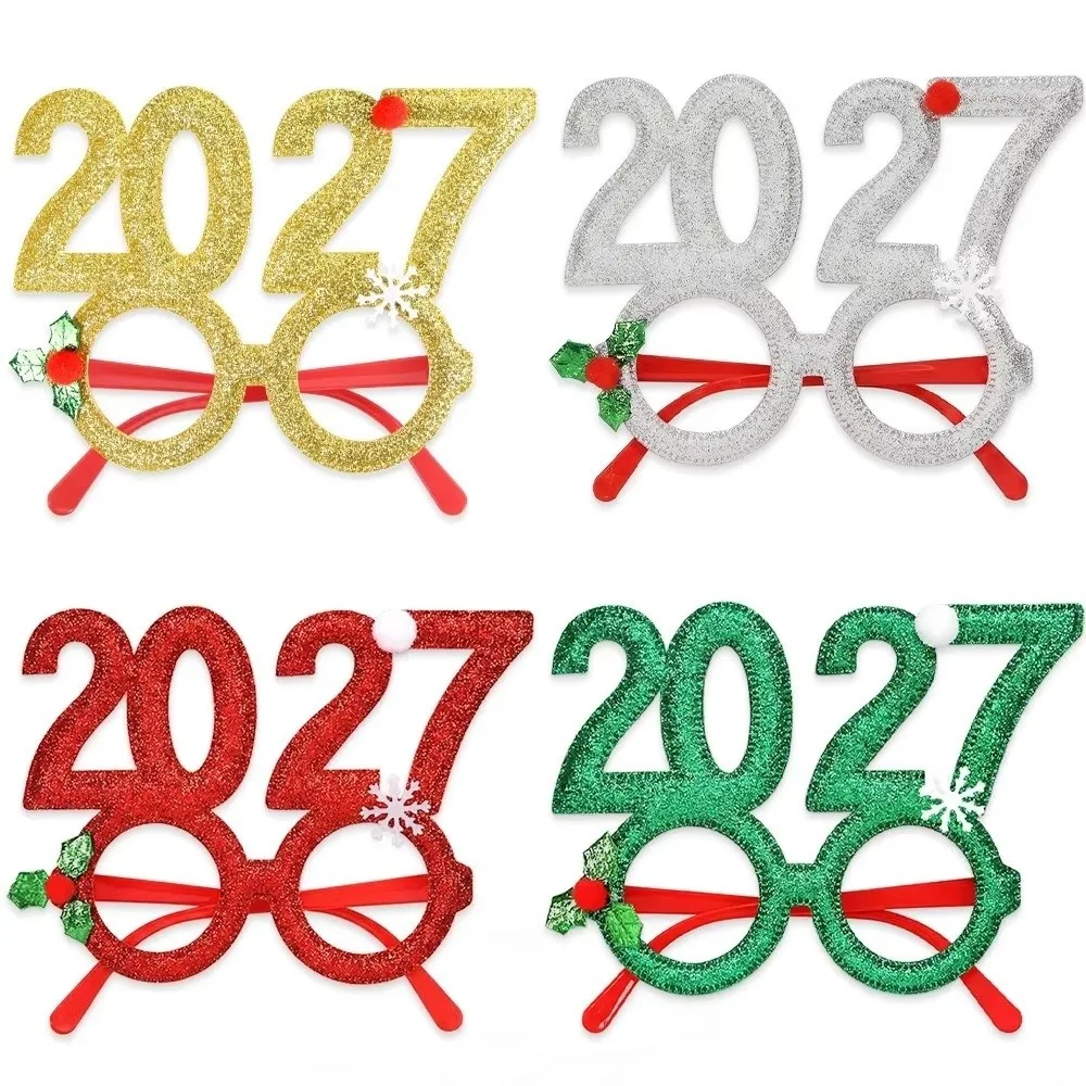 Sequin 2027 Happy New Year Headband Sweet Cute New Year Decorative Glasses Creative Photo Prop Glitter Hair Hoop Cosplay