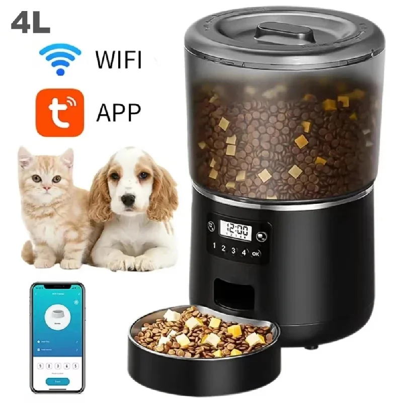 

Automatic Pet Feeder 4L Capacity Smart Timer Tuya Control Food Dispenser with Stainless Steel Bowl Dogs Cats Feeding Supplies