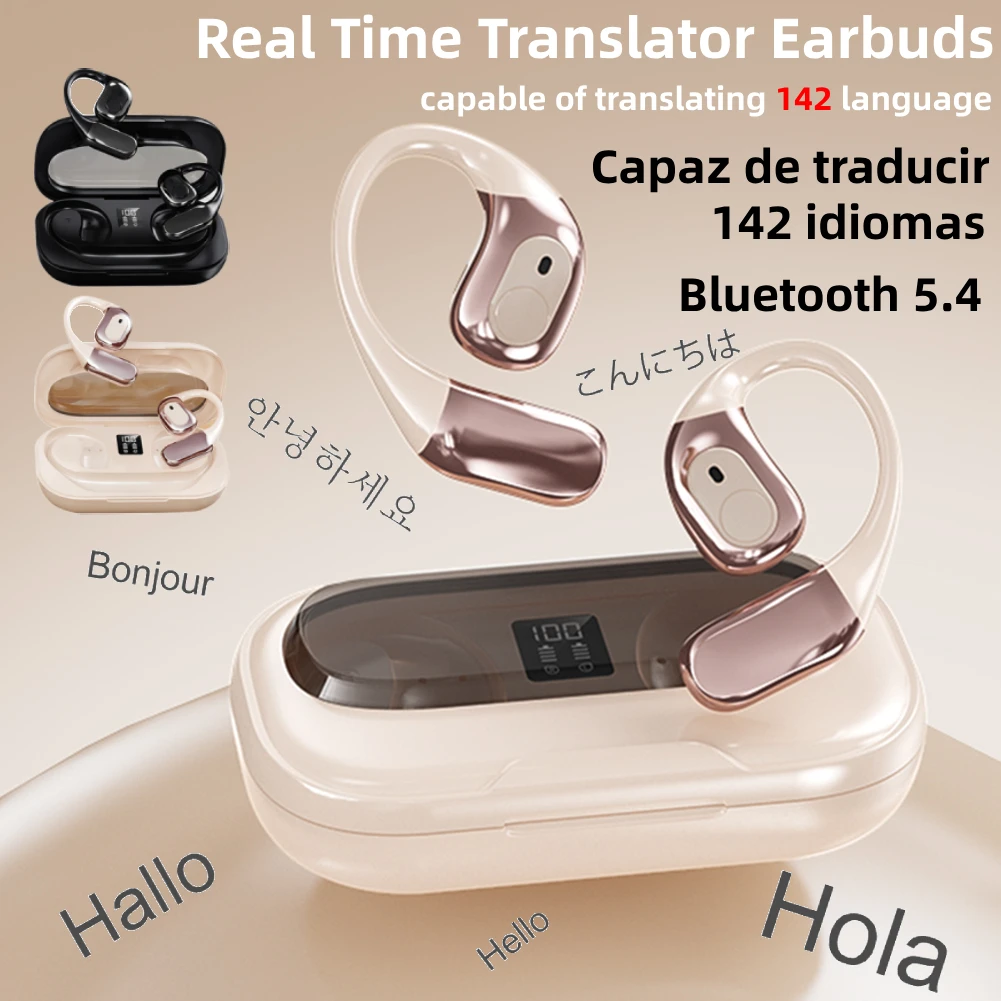سماعات أذن مترجم في الوقت الحقيقي 142 لغة ANC سماعات أذن للترجمة بخاصية إلغاء الضوضاء بدقة 98% BT5.4 تدعم عبر الإنترنت بدون اتصال