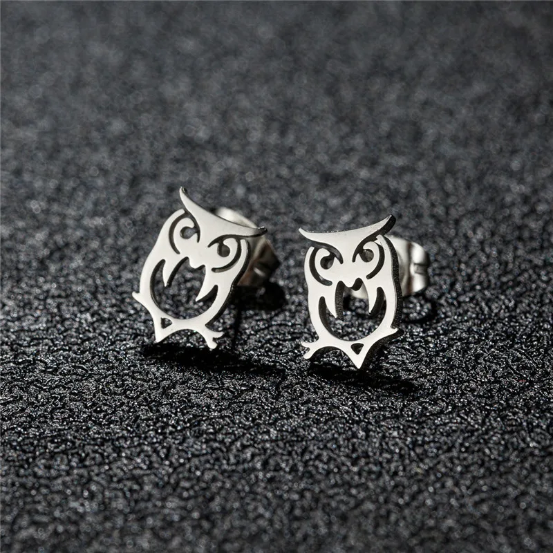 Punk Stainless Steel Owl Stud Earrings Women Fashion Jewelry Girls brincos para as mulheres Cute Animal Earings Gifts