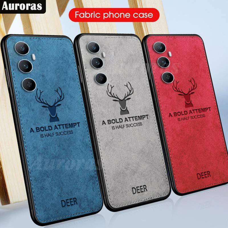 Auroras Case For Realme C65 5G Luxuy Brand Cloth Texture Deer Soft Cloth Case For Realme C63 C67 C61 Elk Back Cover