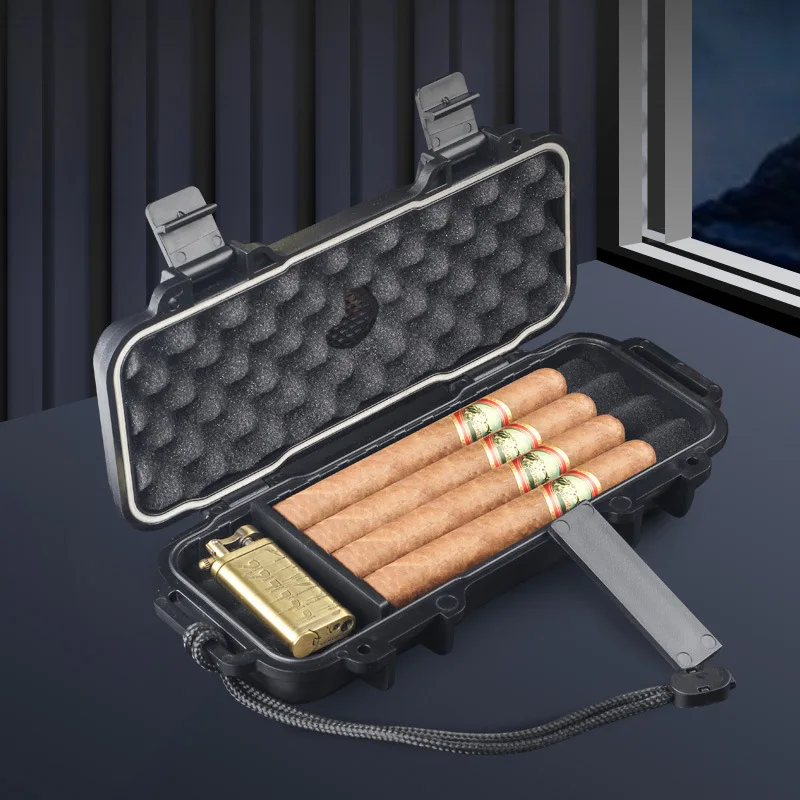 Portable Cigar Humidor With Humidifier Waterproof ABS Travel Case Box for 4 Cigar Smoking Accessories Gift for Men view 4