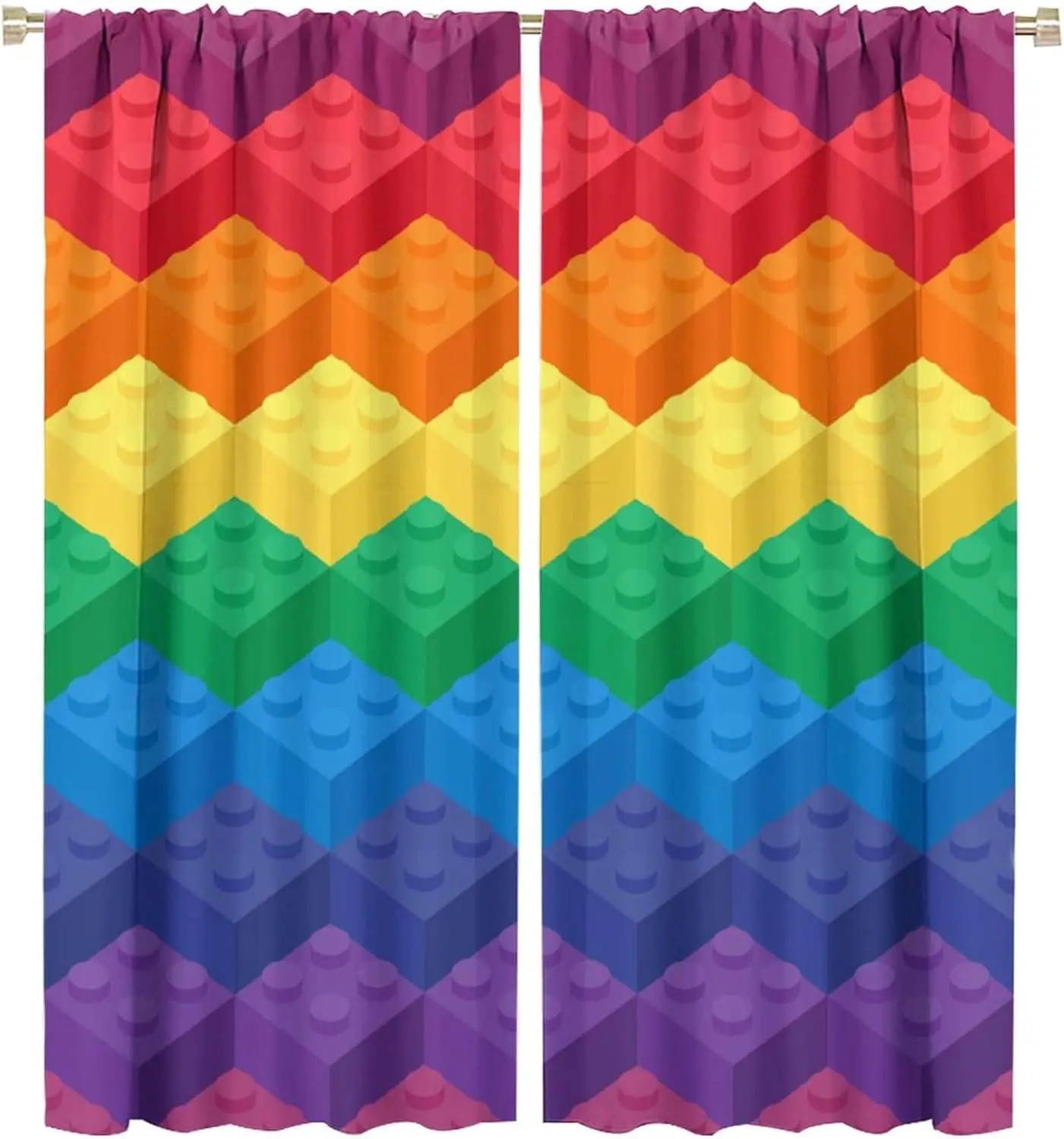 Kids Building Blocks Toy Curtains,Color Constructor Geometric Blocks Abstract Contour Colorful Plastic Brick Print Window Drapes