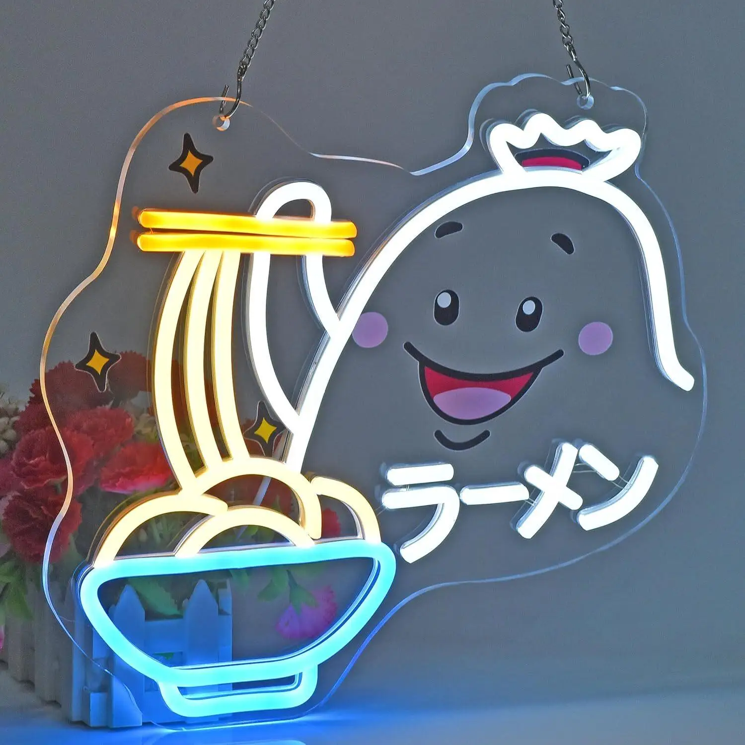 かわいい漫画の麺を食べるネオンサイン-壁飾り-調光可能なネオンライト-ラーメンレストラン-キッチン-カフェテリア-ホームカフェ装飾-ギフト