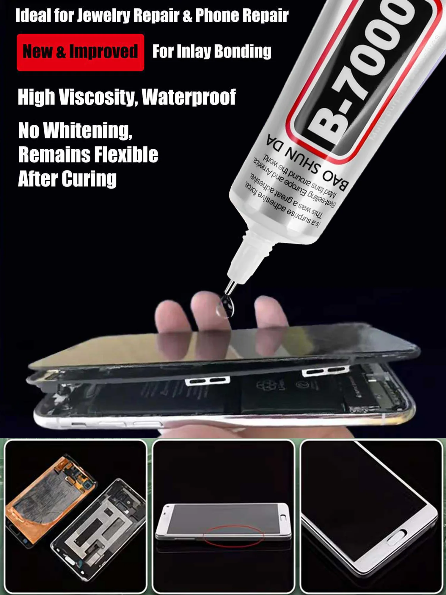 JXVX 50ml B7000 Klebstoff für Mobiltelefone, Touchscreens, Superkleber B-7000, Klebstoff für Telefon-Glasreparatur, Diamanten und Schmuckwerkzeuge