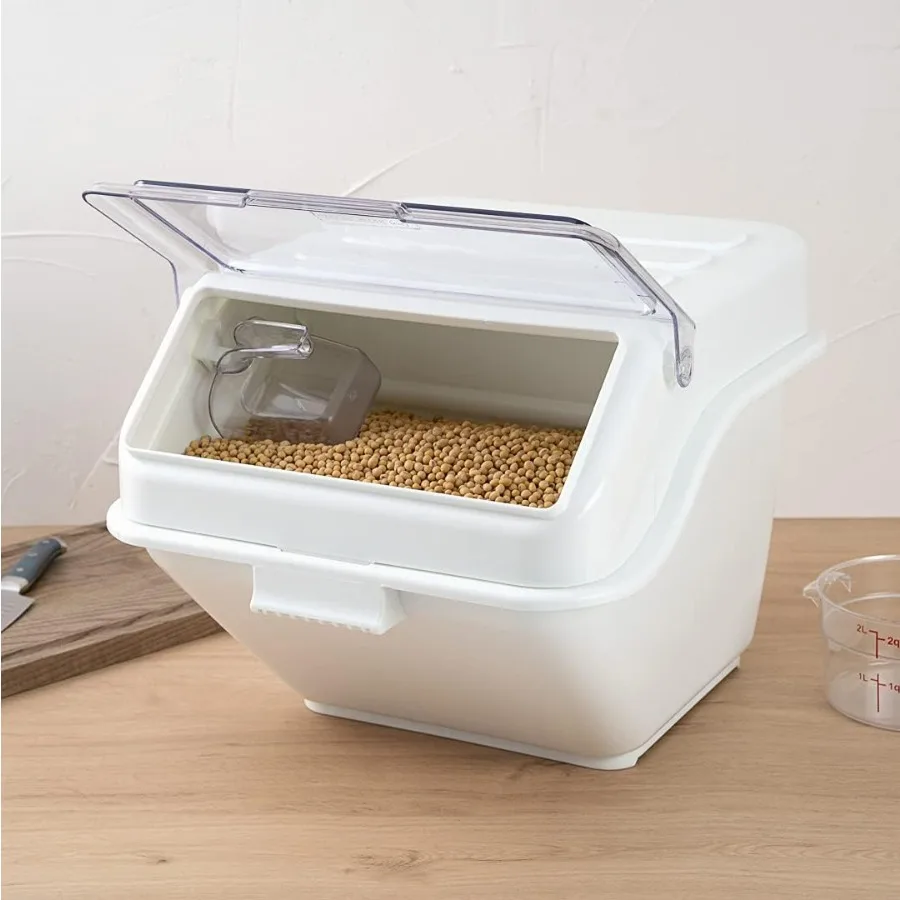 صندوق مكونات Met Lux سعة 13 جالونًا 1 مع صندوق تخزين الطعام بغطاء - مع مغرفة قياس قابلة للتكديس، صندوق دقيق تجاري من البلاستيك الأبيض #3