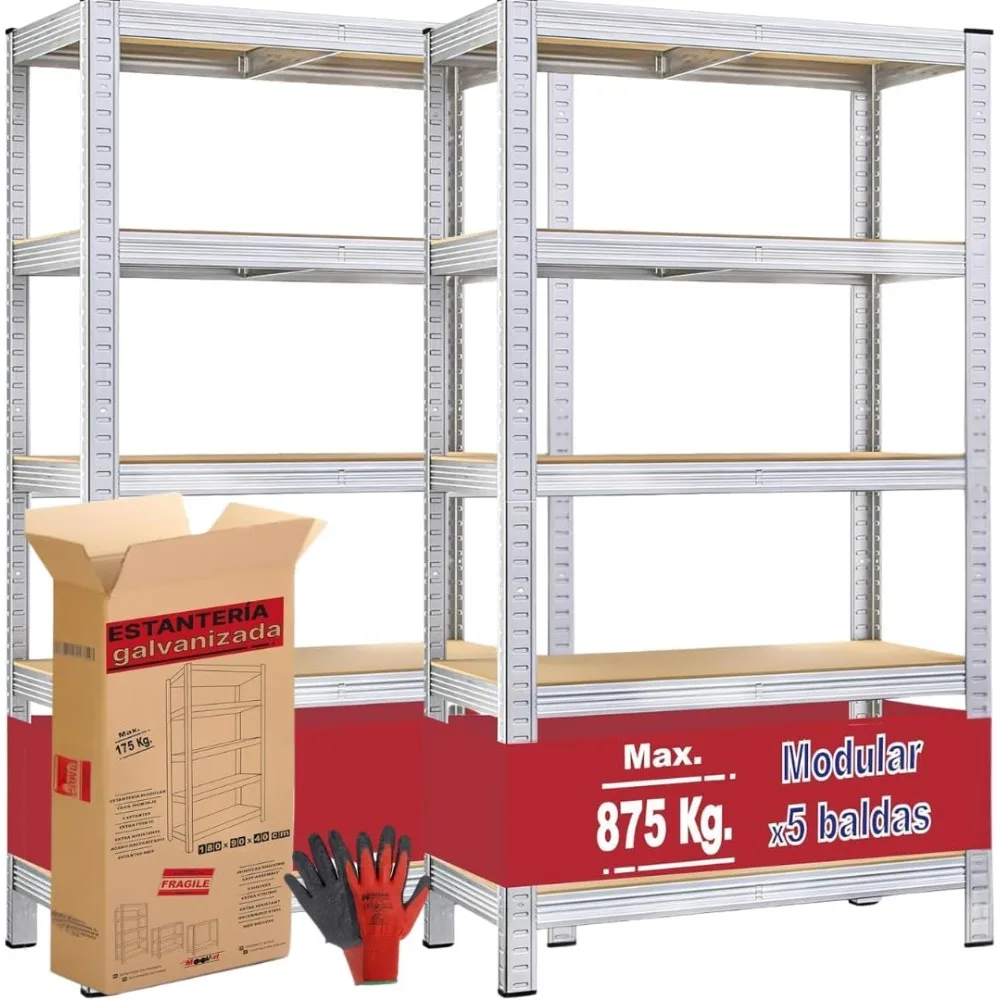 [2 unidades] Estantería metálica 180 x 90 x 40 cm - 5 estantes | Estantería de almacenamiento de cocina, almacenamiento, garaje | Shelvi de metal 