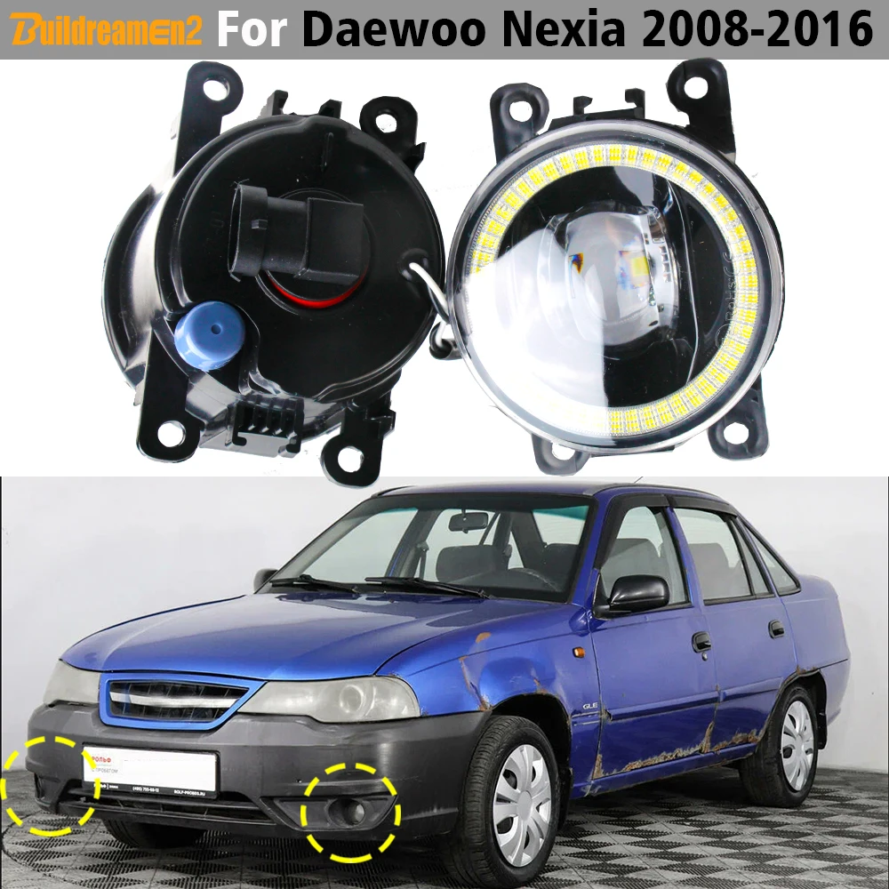 2 X 30W LED Lens Fog Light For Daewoo Nexia 2008-2016 Car External Fog Lamp with Angel Eye Daylight DRL 6000LM High Bright