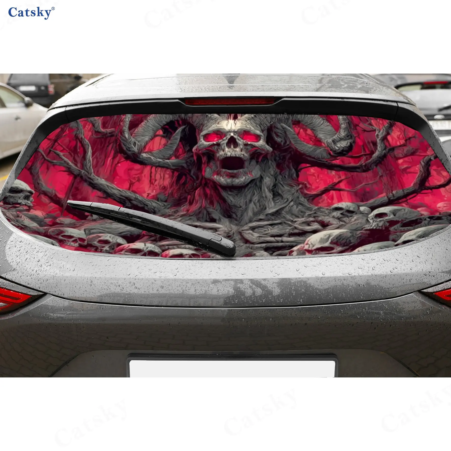 ملصق نافذة السيارة الخلفي المقاوم للماء ذاتي اللصق من مادة PVC على شكل هيكل عظمي من الدم، سهل اللصق دون السقوط، وات #1