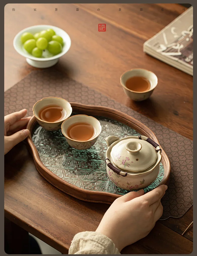 Beige ru Ofen Hand Grab Pot große Abdeckung Schüssel Tee tasse Anti-Verbrühung High-End Kung Fu Tee-Set