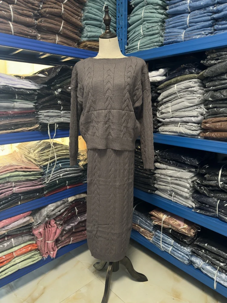 Inverno abayas camisola topos saia islam turco conjunto de duas peças modesto mulher muçulmana conjuntos de roupas femme musulmans