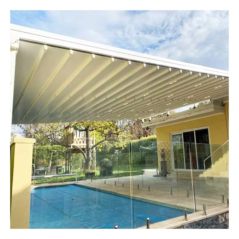 New Style Outdoor Power Retractable Foldable Shade Canopies Automatic Solar Swimming Pool Cover Awningpromote sales