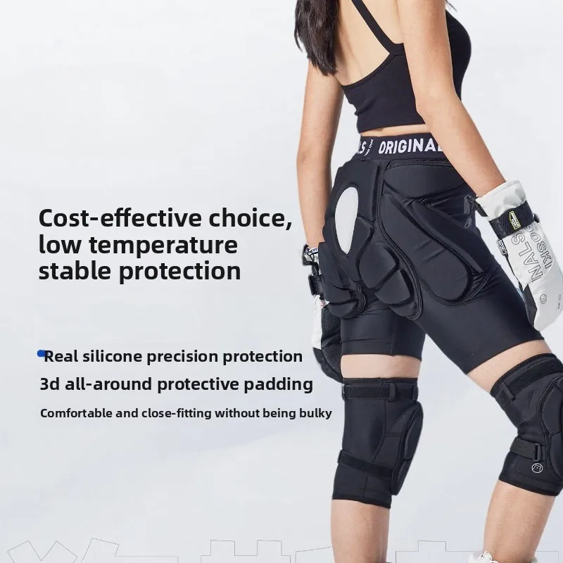 3D Silicone Ski Hip and Knee Pad Set, Snowboard Protective Gear with Cold-Flexible Padding, Ergonomic Body-Hugging Design
