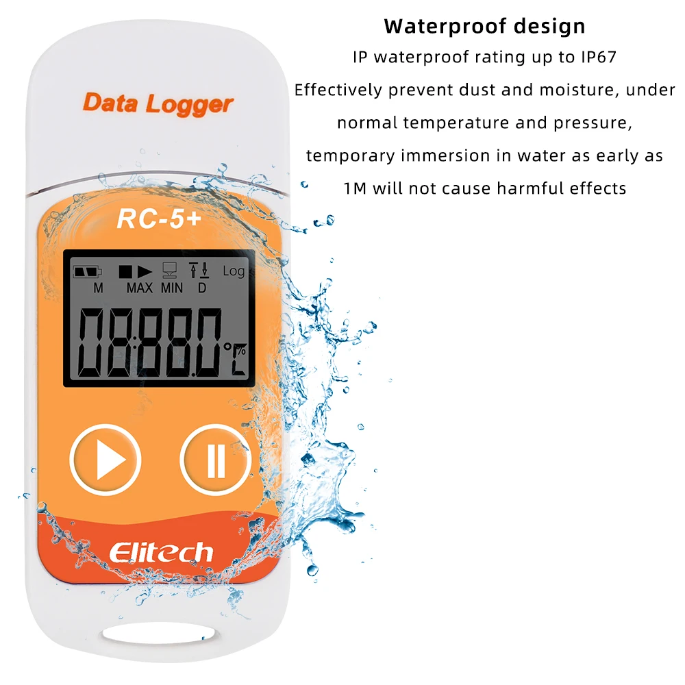 Elitech RC-5 + USB Data Logger Recorder PDF suhu dapat digunakan kembali Data Logger Upgrade untuk pendingin dingin rantai transportasi Labs