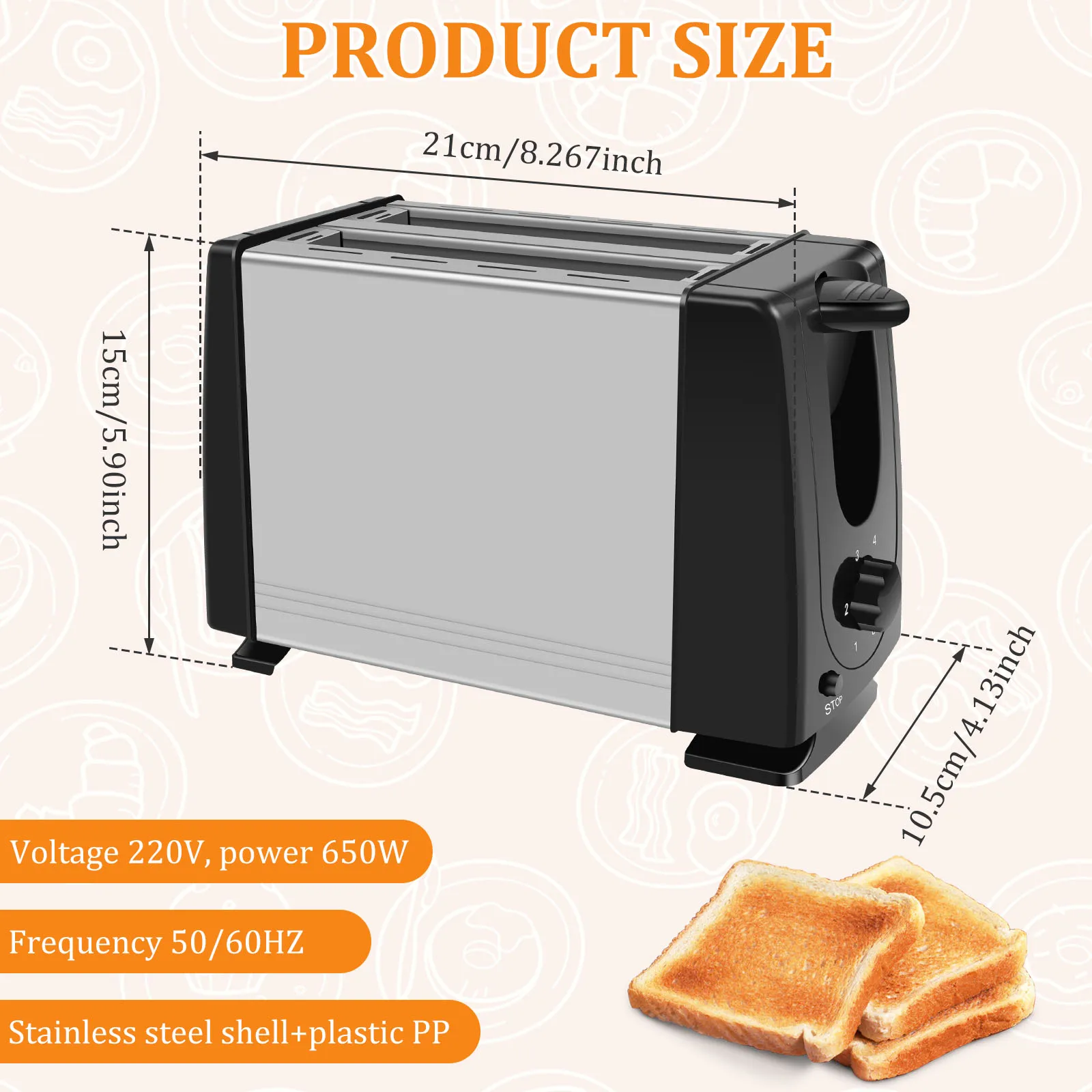 2 Slice Toaster with Extra Wide Slots & Removable Crumb Tray, 6 Browning Options, Auto Shut Off & Reheat Function, Toast Bread