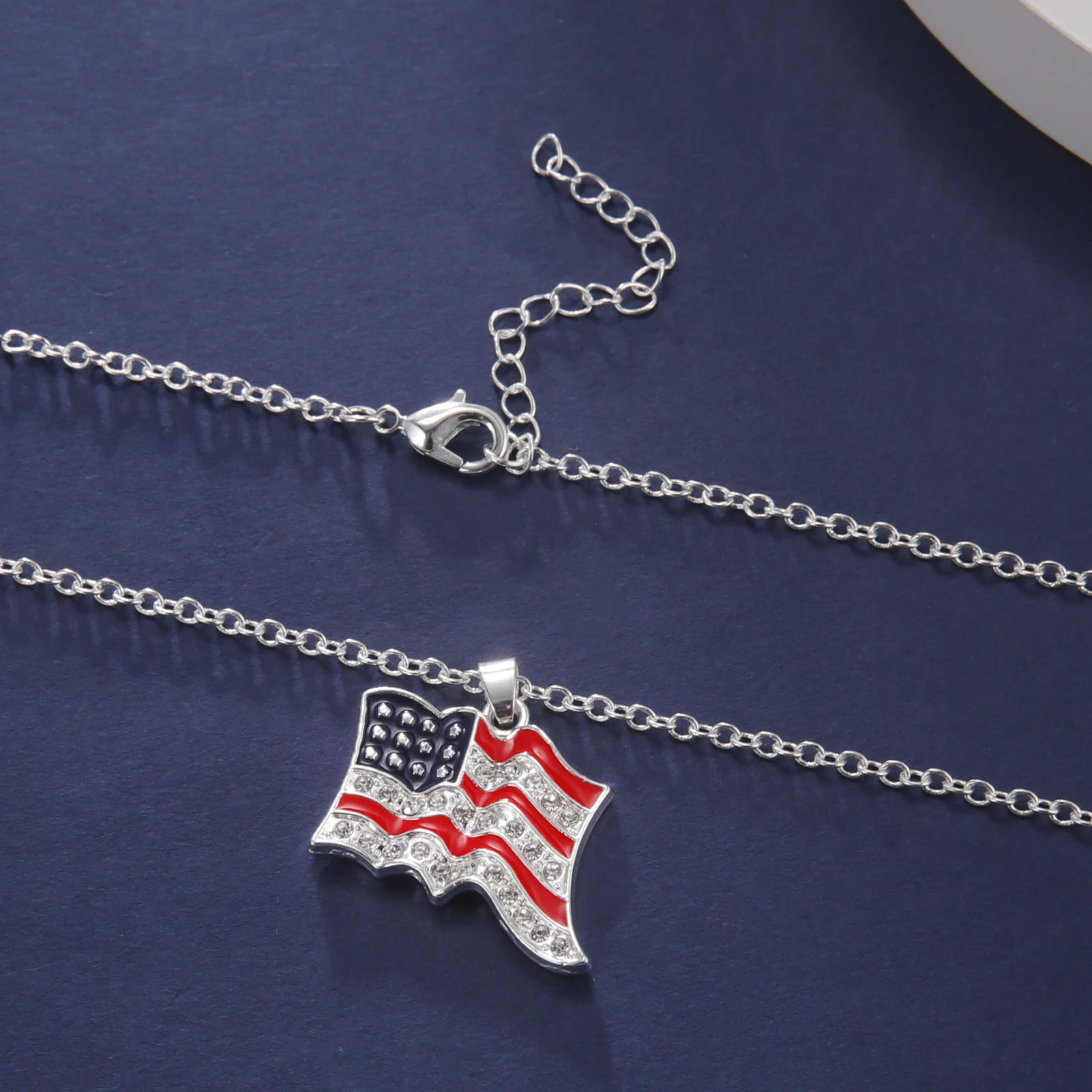 Fishhook America Necklace The United States Chain US National Flag Star Spangled Banner For Man Woman Crystal Zircon Jewelry