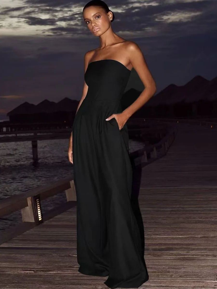 

Ladies Slimfit Bal Jumpsuit Ele Strapl One-piece Pantsuit Commute Sle mid Waist Long Leg Summer Collection