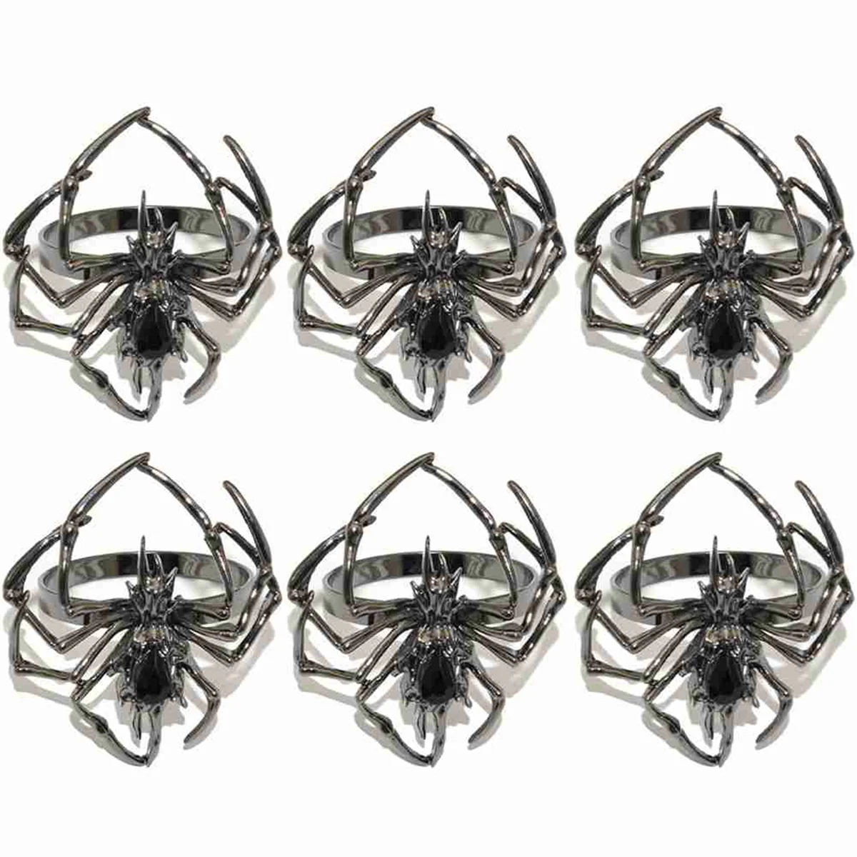 A72P Halloween Napkin Ring Holder Set of 6,Spider Napkin Ring Buckle Spooky Rhinestone Napkin Rings Holder Metal Alloy