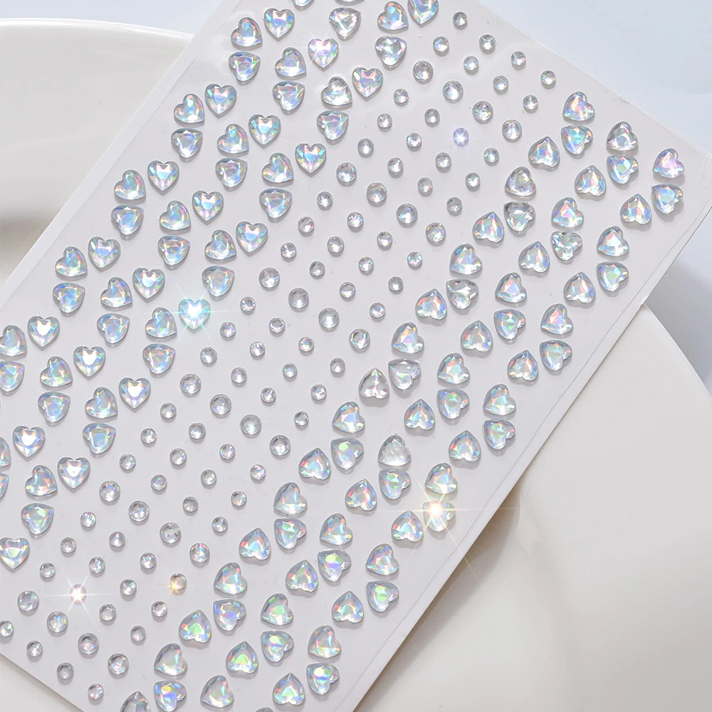 1 Blatt 3D Traumfarbe Liebe-Herz Edelstein Tattoo Aufkleber Runde Diamant Temporäre Tattoos DIY Augen/Gesicht/Haar/Make-up Schmuck Aufkleber 1 – Detail 6