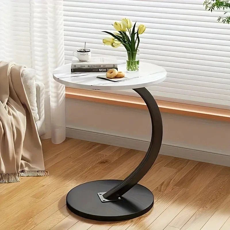 

Stylish Portable Round Coffee Table with Metal Stand RV Versatile Wood Table Perfect for Living Room Bedroom Snack Drink Holder