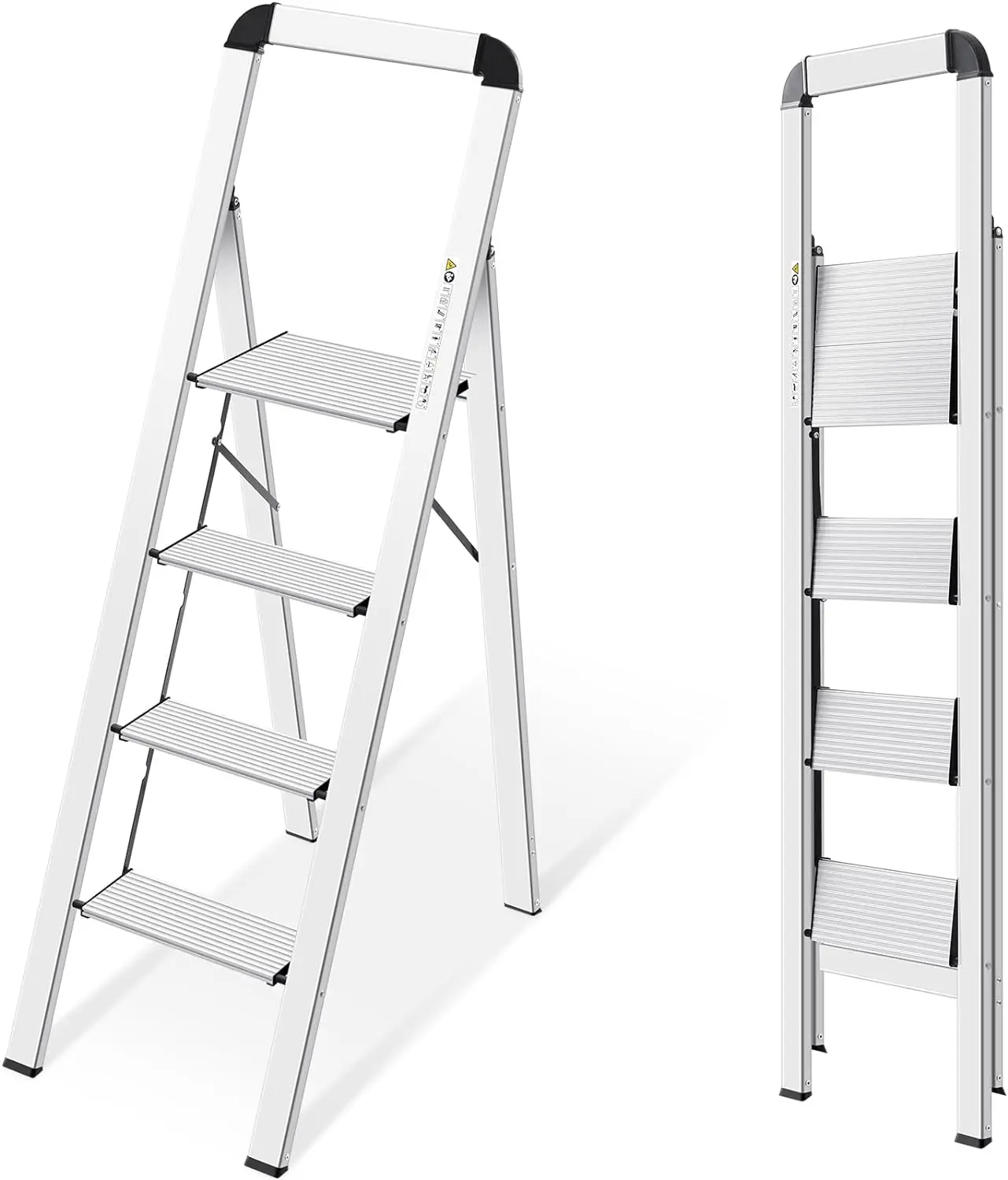 

KINGRACK Aluminium 2-5 Step Ladder, Lightweight Step Stool with Non-Slip Pedals, Handrail, Foldable Step Ladder for Kitchen