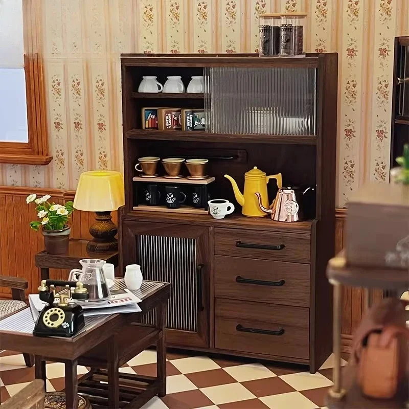 Scene Photo Model Black Walnut Coffee Cabinet Doll House Furniture