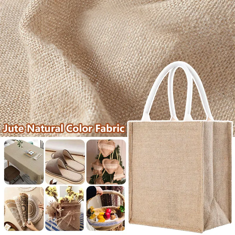 

Thick Rough Raw Faux Jute Fabric Natural Color Burlap Linen Fabric For DIY Straw Bag Material Christmas Background Decor