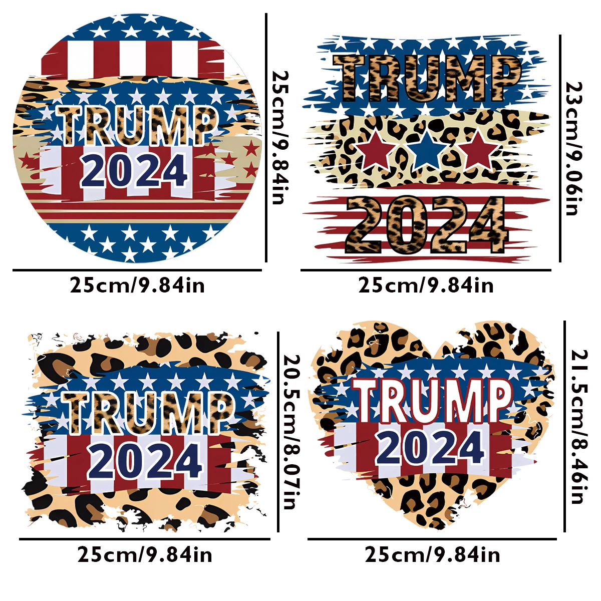 4Pcs 2024 Trump Theme Pattern DTF Thermo Sticker,Personalized Iron on Patches for Clothing Decals Decoration Sticker