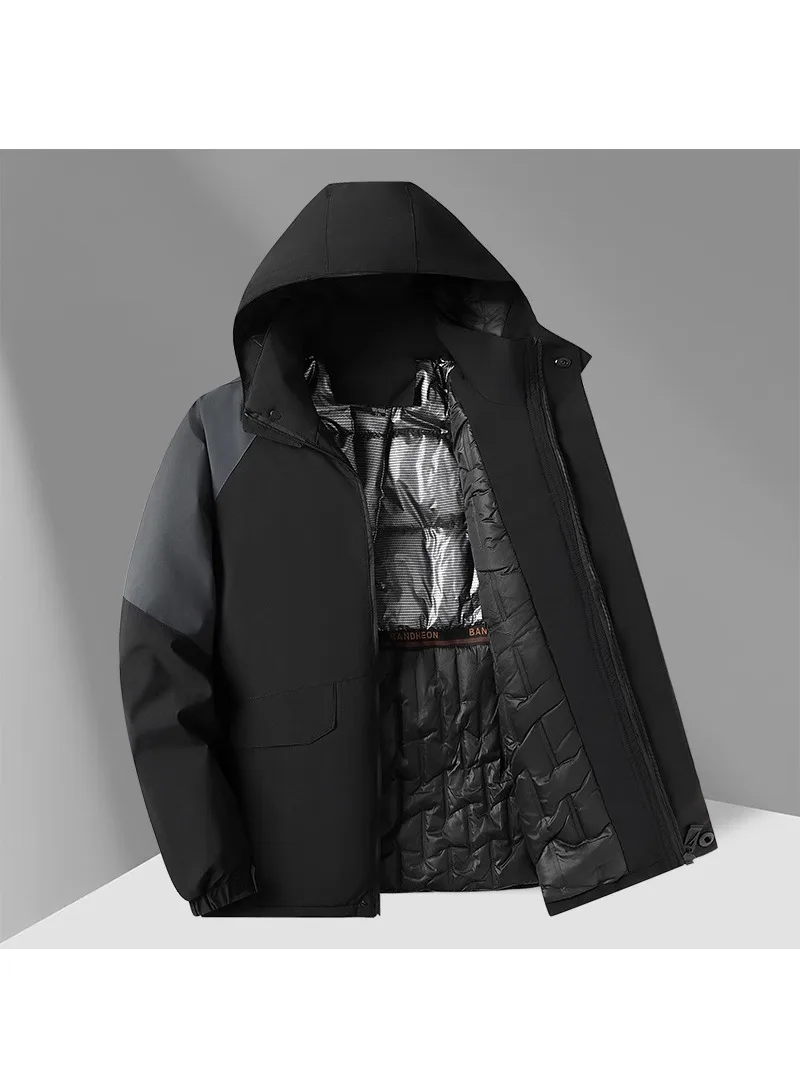 

Detachable-Cap Men's Cotton Jaet Winter Warm Versatile Large Size Casual Sle Stand Fit Polyester Fiber Thiened Inner...