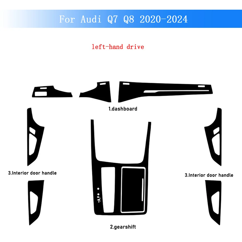 

Carbon Fiber For Audi Q7 Q8 2020-2024 Car Film Interior Sticker Center Console Gear Dashboard Air Door Handle Lift Panel