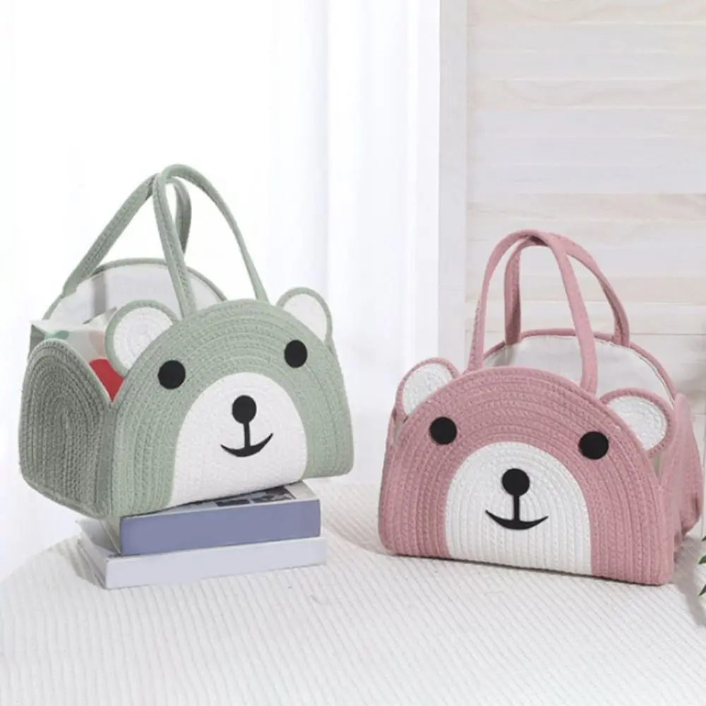 أنيق القطن حبل حفاضات الطفل حقيبة يده سعة كبيرة حقيبة الأم مع مقبض الدب نمط سلة مغزولة استحمام الطفل الطرف #2