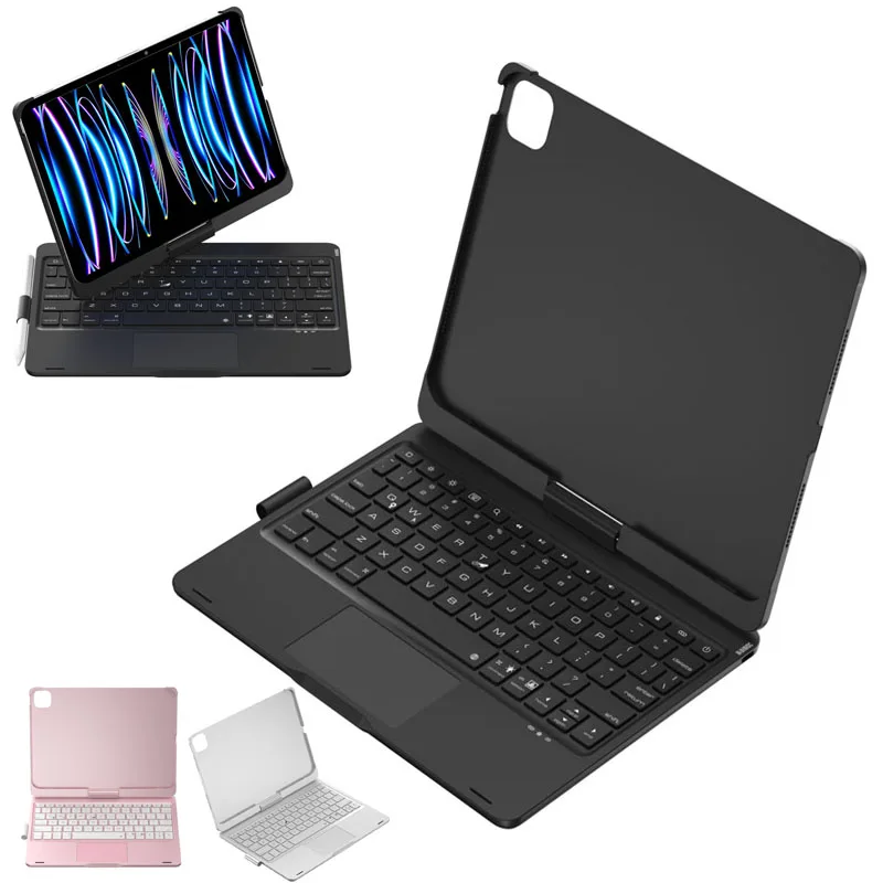for iPad 10th 2022 iPad 11th A16 2025 Case with Bluetooth Keyboard Pen Slot RGB Backlight 360 Degree Rotatable Foldable Stand