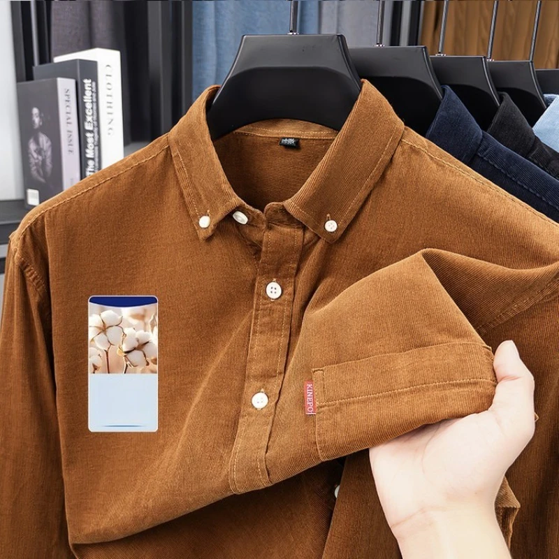 Corduroy Cotton Shirt - Sky Blue (White/Black/Olive Green/Khaki/Navy) 100% Cotton | Washed Process​ Outdoor Camping