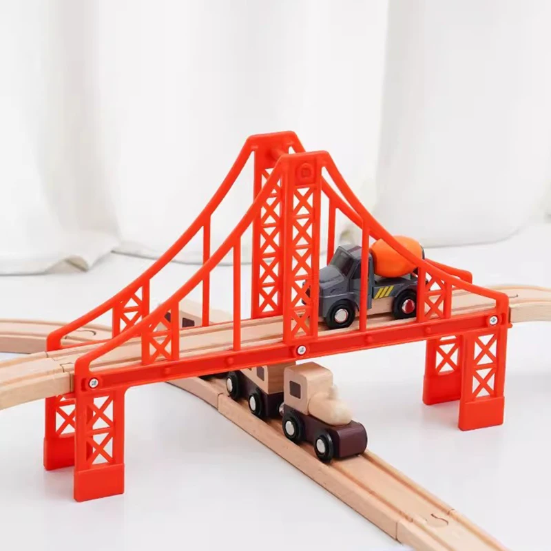 Wooden Train Track Accessories Wood Railway Track Train Station Bridge Tunnel Compatible All Brands Wooden Track Toys Kids Gifts