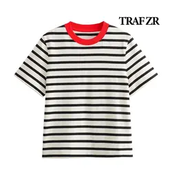 TRAF ZR Y2k Woman T-shirts Summer 2024 Shirts T Shirt for Women Harajuku O Neck Short Sleeve Tee Women Pulovers Tops P38