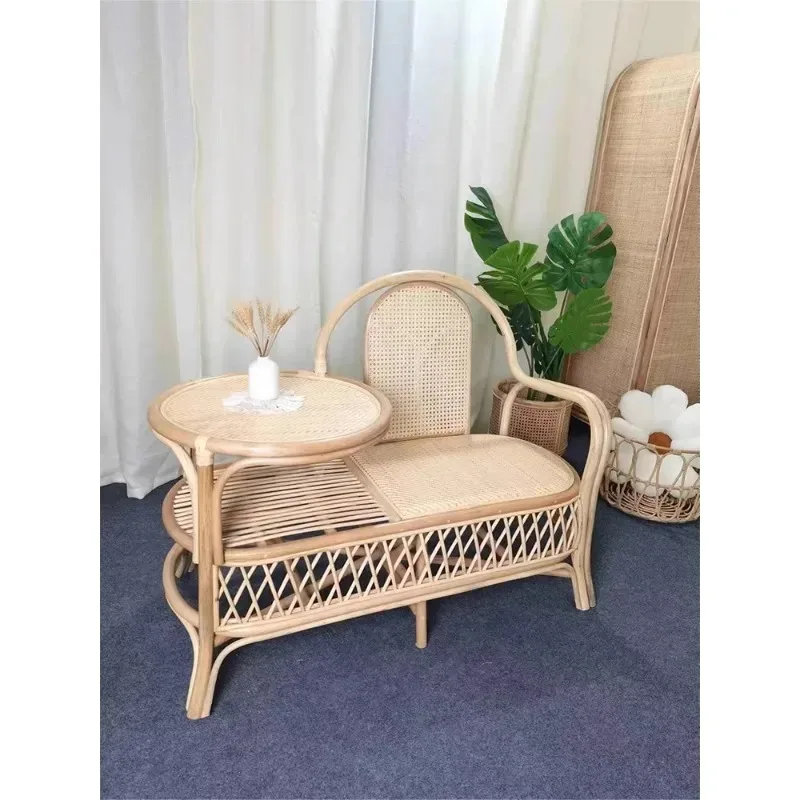 

【Лучшие продажи】Одиночный диван-кресло из ротанга в стиле ретро, журнальный столик, однокорпусное домашнее кресло для балкона, кресло для телефона, маленькая квартира