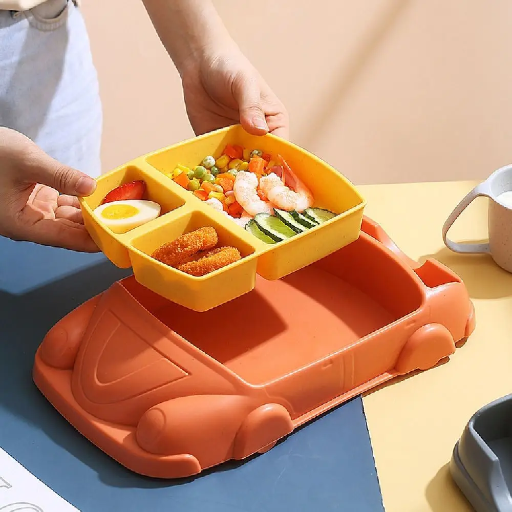 Creative Car Shaped Dinner Plate Cartoon Detachable Children's Tableware Set Wheat Straw Drop Resistant 's Lunch Plate Gift