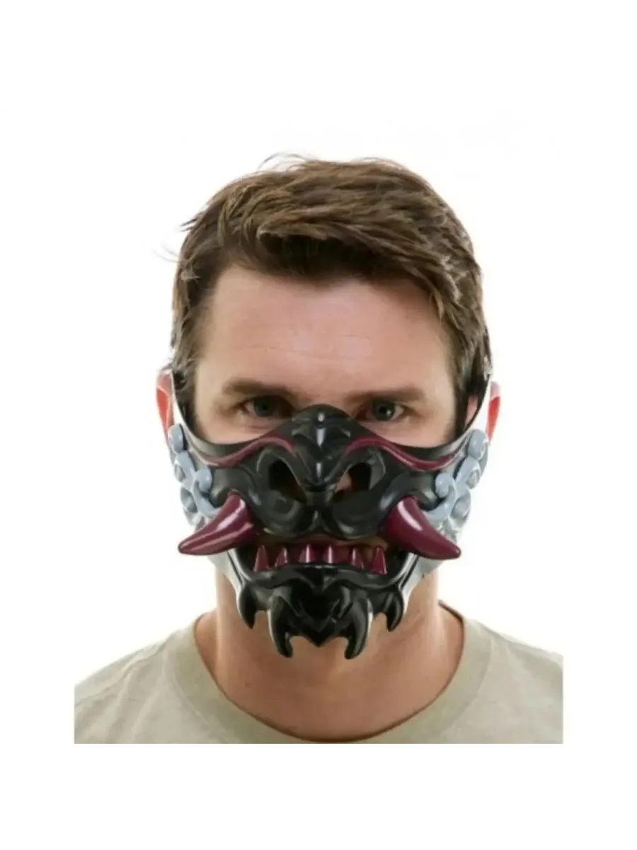 Masque japonais demi-visage pour Halloween, masque de fête du diable maléfique, jouet démon samouraï, mascarade, accessoires de fête